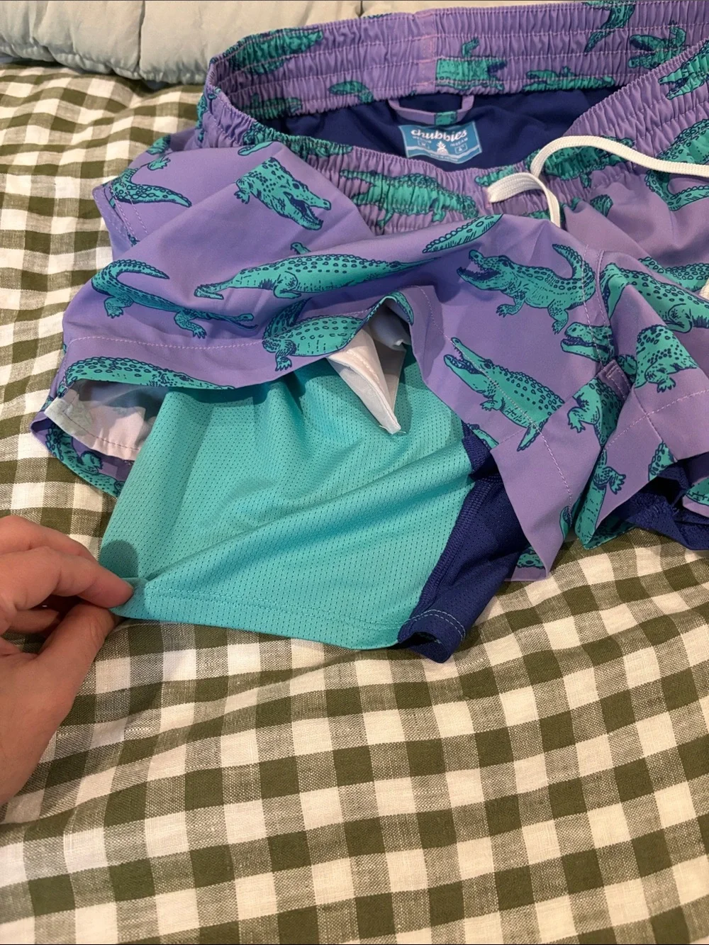 Chubbies Purple Swim Shorts with Teal Alligator Print